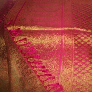 Long Vintage Reversible Indian Print Fringed Scarf